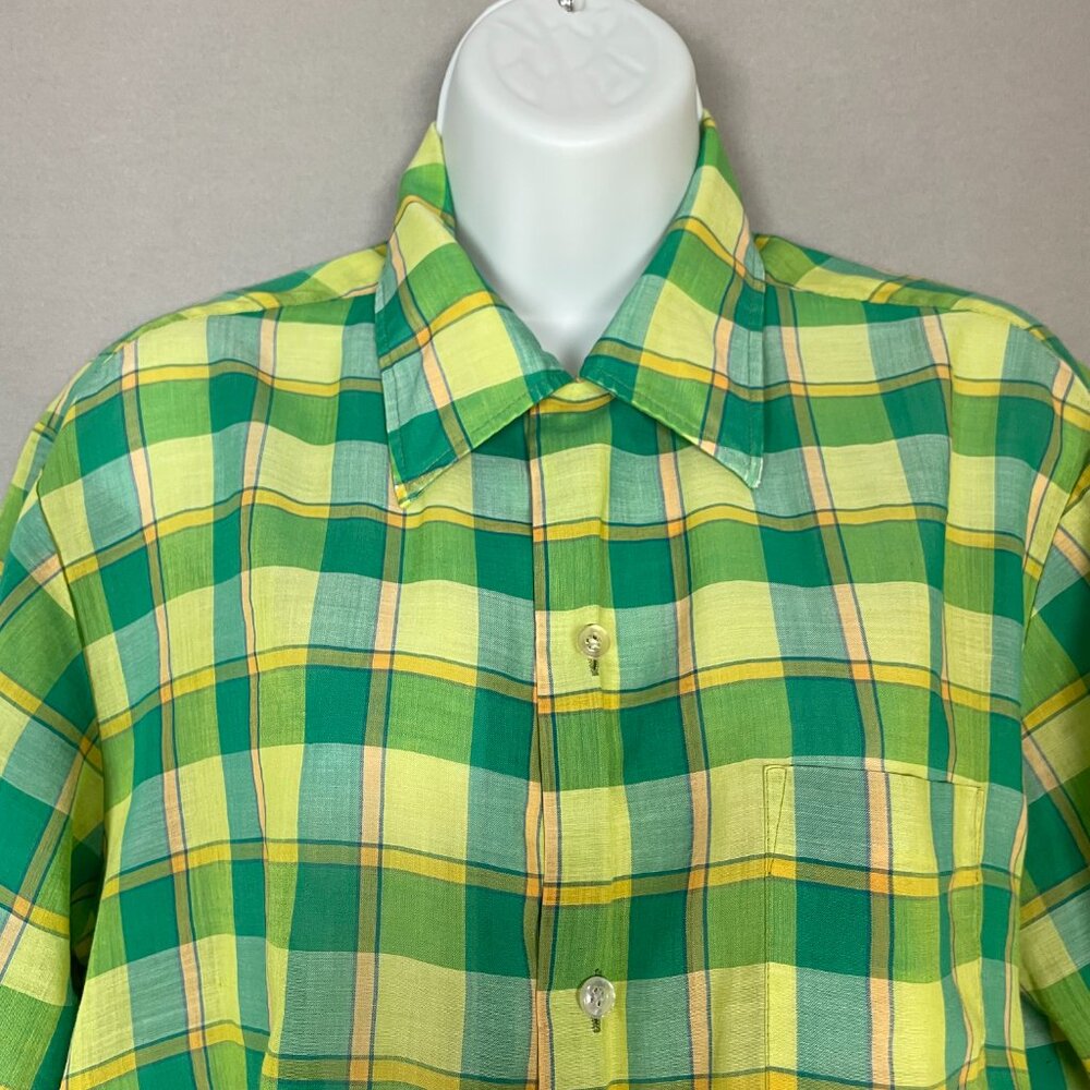 Vintage‎ Plaid Shirt DIY Crop Green Yellow FLAWS Lightweight Button-Up Crop Top - Picture 3 of 16